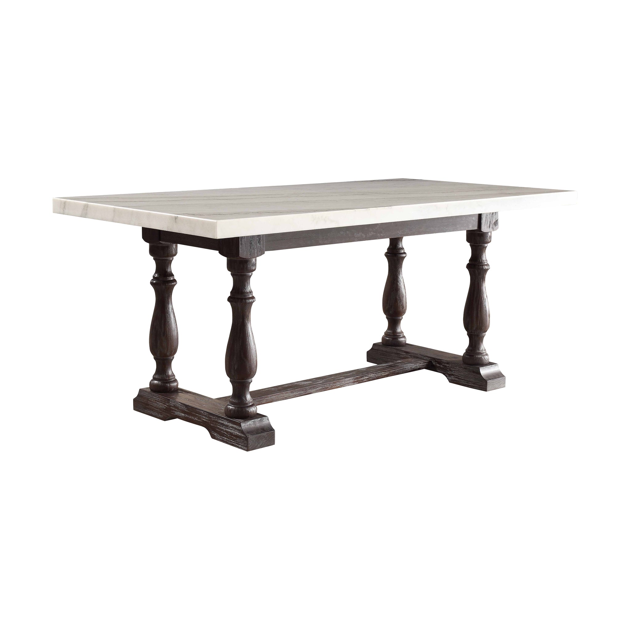 White Marble Weathered Espresso Wood Dining Table - Team Spirit Store USA 