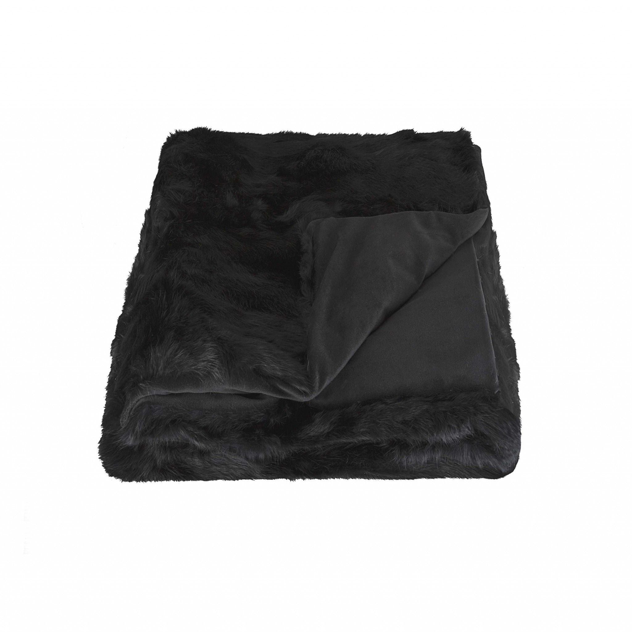 Natural Rabbit Fur Black Throw Blanket - Team Spirit Store USA 