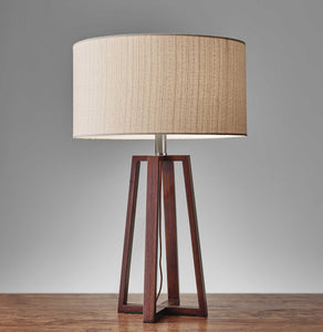 Walnut Wood Finish Linen Fabric Shade Table Lamp - Team Spirit Store USA 