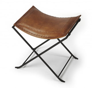 Foldable Brown Leather Stool - Team Spirit Store USA 