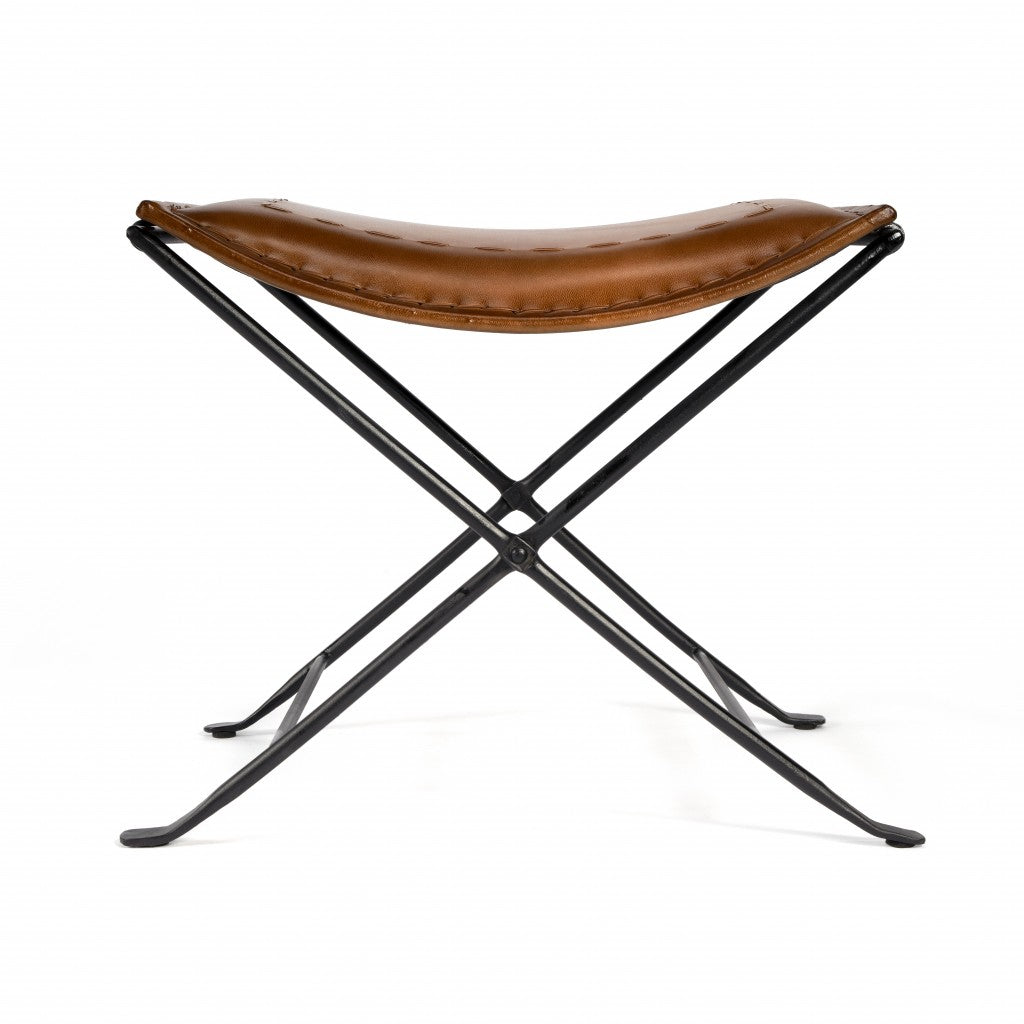Foldable Brown Leather Stool - Team Spirit Store USA 
