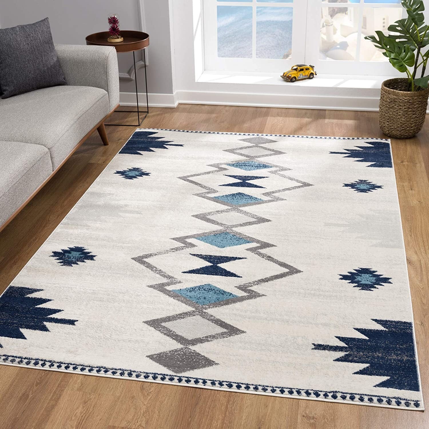 7' x 10' Navy and Ivory Tribal Pattern Area Rug - Team Spirit Store USA 