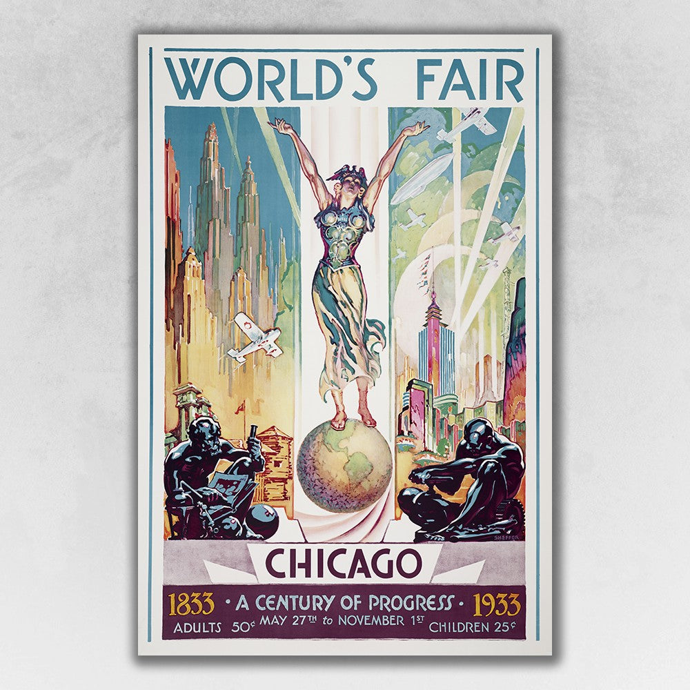 Vintage 1933 Chicago Worlds Fair 54x36 Wall Art - Team Spirit Store USA 