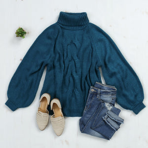 Chunky Cable Knit Turtleneck Sweater - Team Spirit Store USA 
