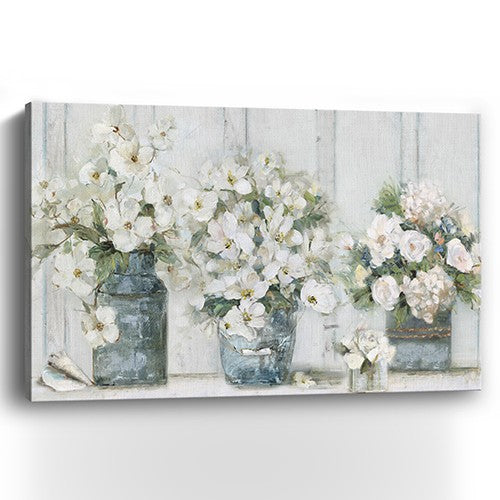 Watercolor Soft Pastel Bouquet Trio 48x32 Canvas Wall Art - Team Spirit Store USA 
