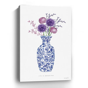 Blue and White Life Floral Vase 48x32 Canvas Wall Art - Team Spirit Store USA 