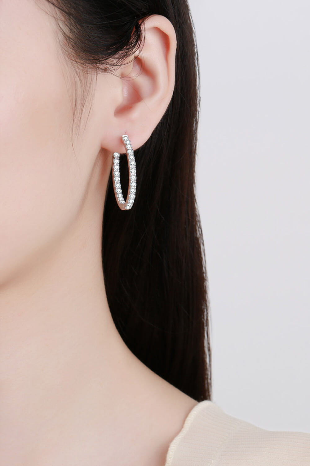 Moissanite Rhodium-Plated Hoop Earrings - Team Spirit Store USA 