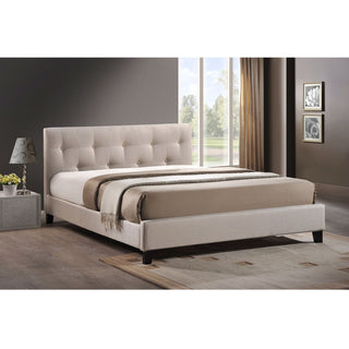 Full Size Modern Platform Bed Beige Fabric Upholstered Headboard - Team Spirit Store USA 