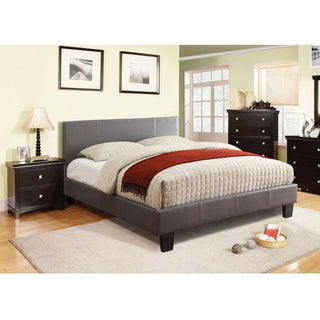 Platform Bed with Headboard Upholstered in Gray Faux Leather - Team Spirit Store USA 