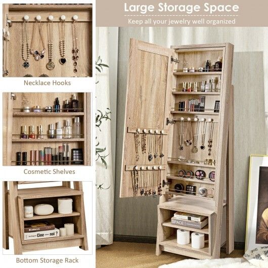 Wooden Cosmetics Storage Cabinet with Full-Length Mirror - Team Spirit Store USA 