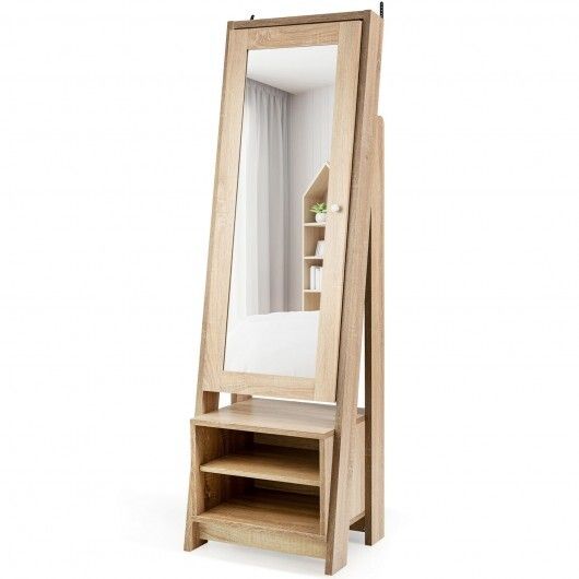 Wooden Cosmetics Storage Cabinet with Full-Length Mirror - Team Spirit Store USA 
