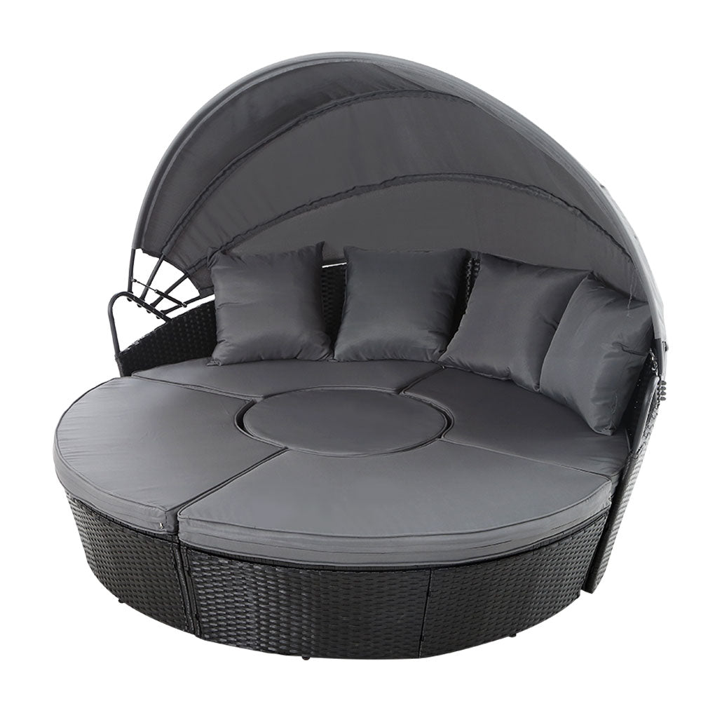 Gardeon Outdoor Lounge Setting Sofa Patio Furniture Wicker Garden Rattan Set Day Bed Black-0
