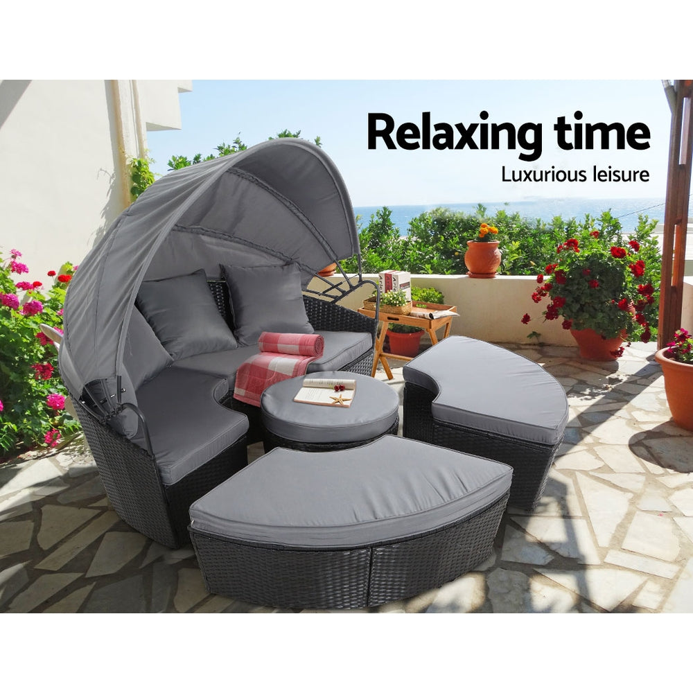 Gardeon Outdoor Lounge Setting Sofa Patio Furniture Wicker Garden Rattan Set Day Bed Black-6