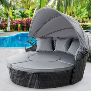 Gardeon Outdoor Lounge Setting Sofa Patio Furniture Wicker Garden Rattan Set Day Bed Black-7