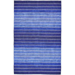 Striped Hand-Tufted Wool Cotton Blue 5x8 Area Rug - Team Spirit Store USA 