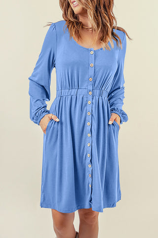 Button Down Long Sleeve Dress with Pockets - Team Spirit Store USA 