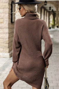 Turtleneck Dropped Shoulder Mini Sweater Dress - Team Spirit Store USA 