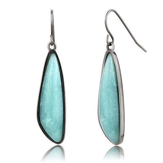 Light Black Stainless Steel Earrings Semi-Precious Amazon Stone Emerald - Team Spirit Store USA 